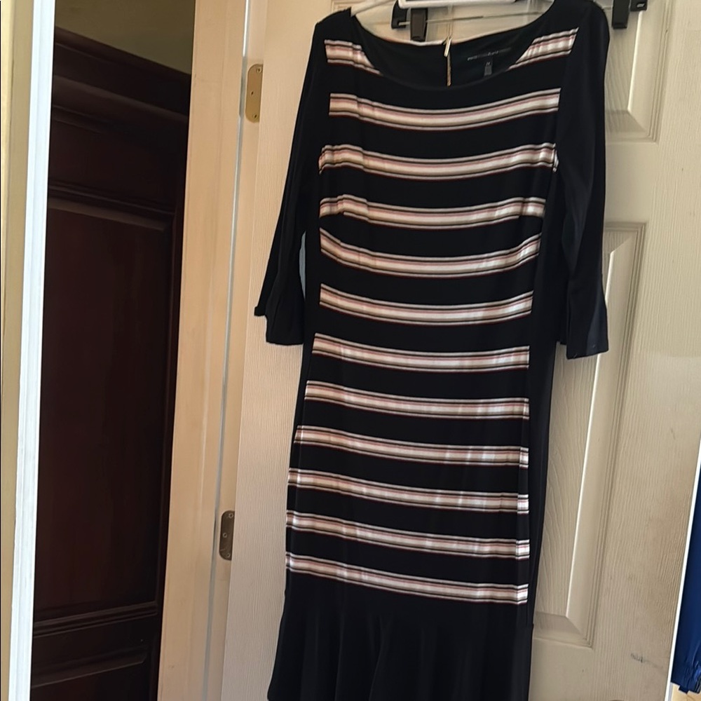 White House Black Market Black and Pink Sheath Dress with Bateau Neckline